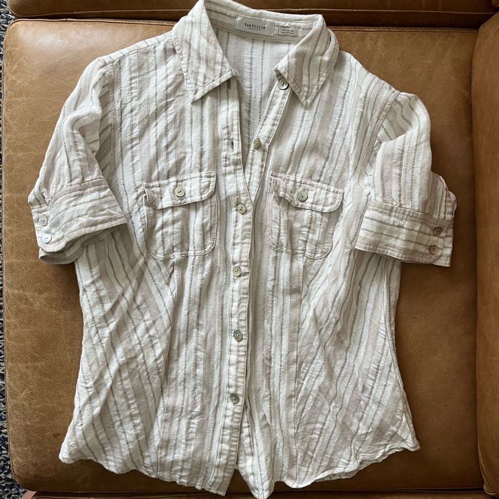 Linen Stripe Button Up Blouse